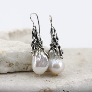 Silver Earrings with Freshwater Baroque Pearls