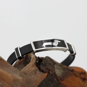 Silver bracelet with dachshund tag and rubber
