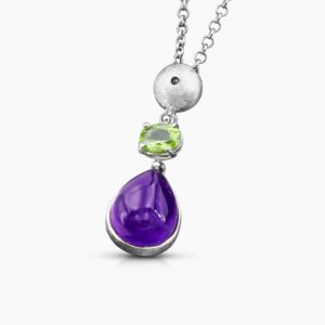 Silver pendant with Peridot and teardrop Amethyst