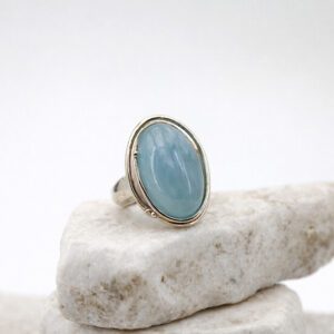 Silver ring with milk aquamarine