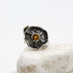 Silver Ring with Citrine Quartz “Winter Flower”