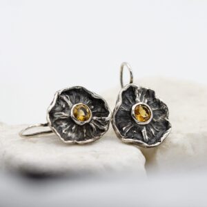 Earrings – “Winter Flower” – in Silver with Citrine Quartz