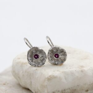 Earrings – “Winter Flower” – Sterling Silver with Rhodolite (Small)