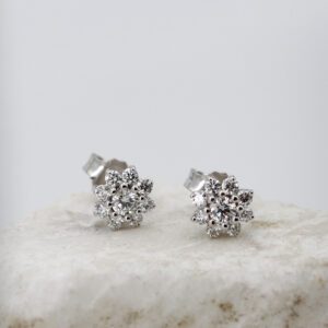 Gold Daisy Stud Earrings with Diamonds