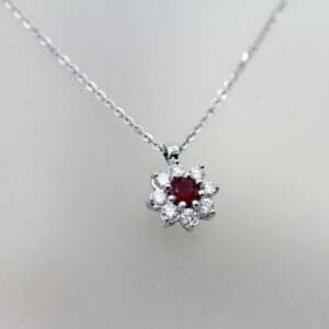 Daisy Pendant Necklace in Gold with Ruby and Diamonds