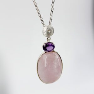 Silver pendant with Morganite and Amethyst