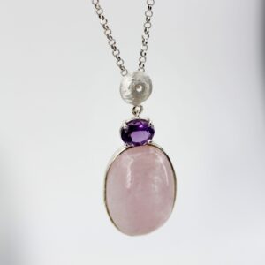 Silver pendant with Morganite and Amethyst
