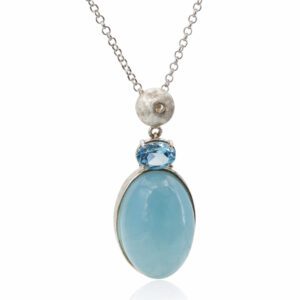 Silver pendant with milk aquamarine and blue topaz