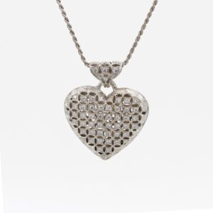 Silver Heart Pendant with Zirconia and Cord Chain
