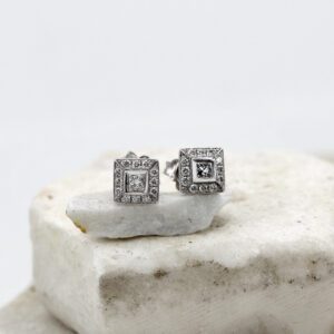 White Gold Earrings with Princess-Cut Diamonds