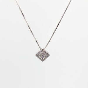 White Gold Pendant with Princess-Cut Diamond