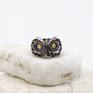 Silver OWL Ring with Citrine Quartz Stones