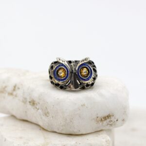 Silver OWL Ring with Citrine Quartz Stones