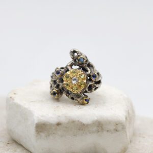 Silver and Gold Ring with Sapphires and Diamonds – Mars Collection