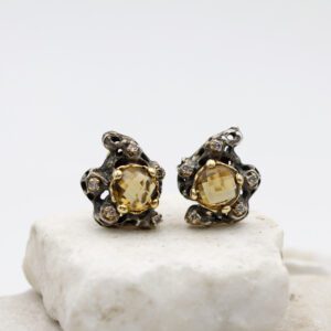 Silver and Gold Earrings with Citrine Quartz and Diamonds – Mars Collection