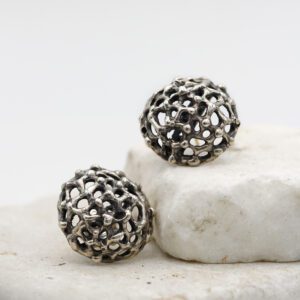 Silver Sphere Earrings with Gold Post – “Mars” Collection
