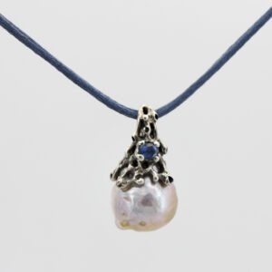 Silver Pendant with Oval Sapphire and Baroque Pearl – Mars Collection