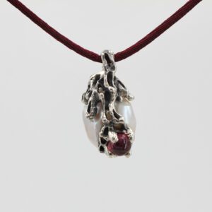 Silver Pendant with Tourmaline and Baroque Pearl – Mars Collection