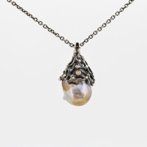 Silver and Gold Pendant with Baroque Pearl and Diamond – Marte Collection