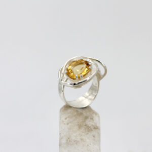 Silver Ring with Citrine Quartz in a Nest-Style Bezel Setting